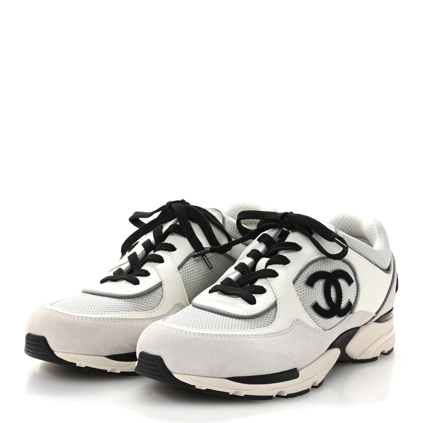 Calfskin Fabric Womens CC Sneakers 39.5 White Silver Light Grey