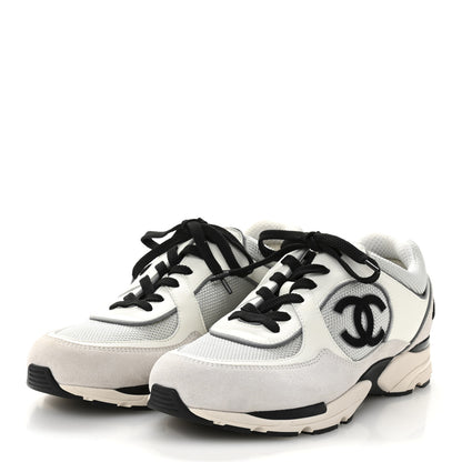 Chanel Calfskin Fabric Womens CC Sneakers 39.5 White Silver Light Grey 4 of 11