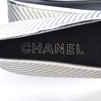Chanel Metallic PVC Grosgrain Cap Toe Ballerina Flats 37 Silver Black 8 of 11