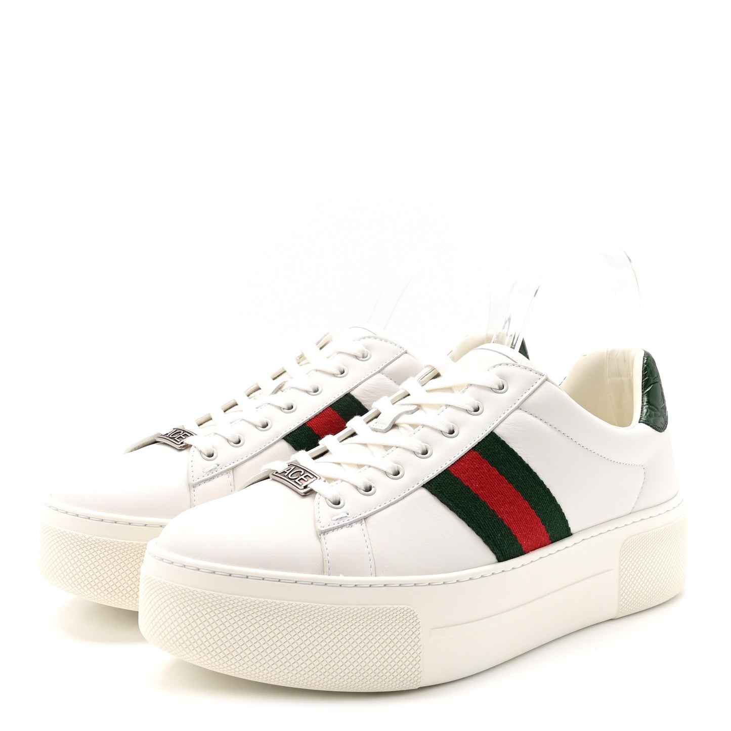 Ultralight Plume Calfskin Web Womens Ace Platform Sneakers 39.5 White