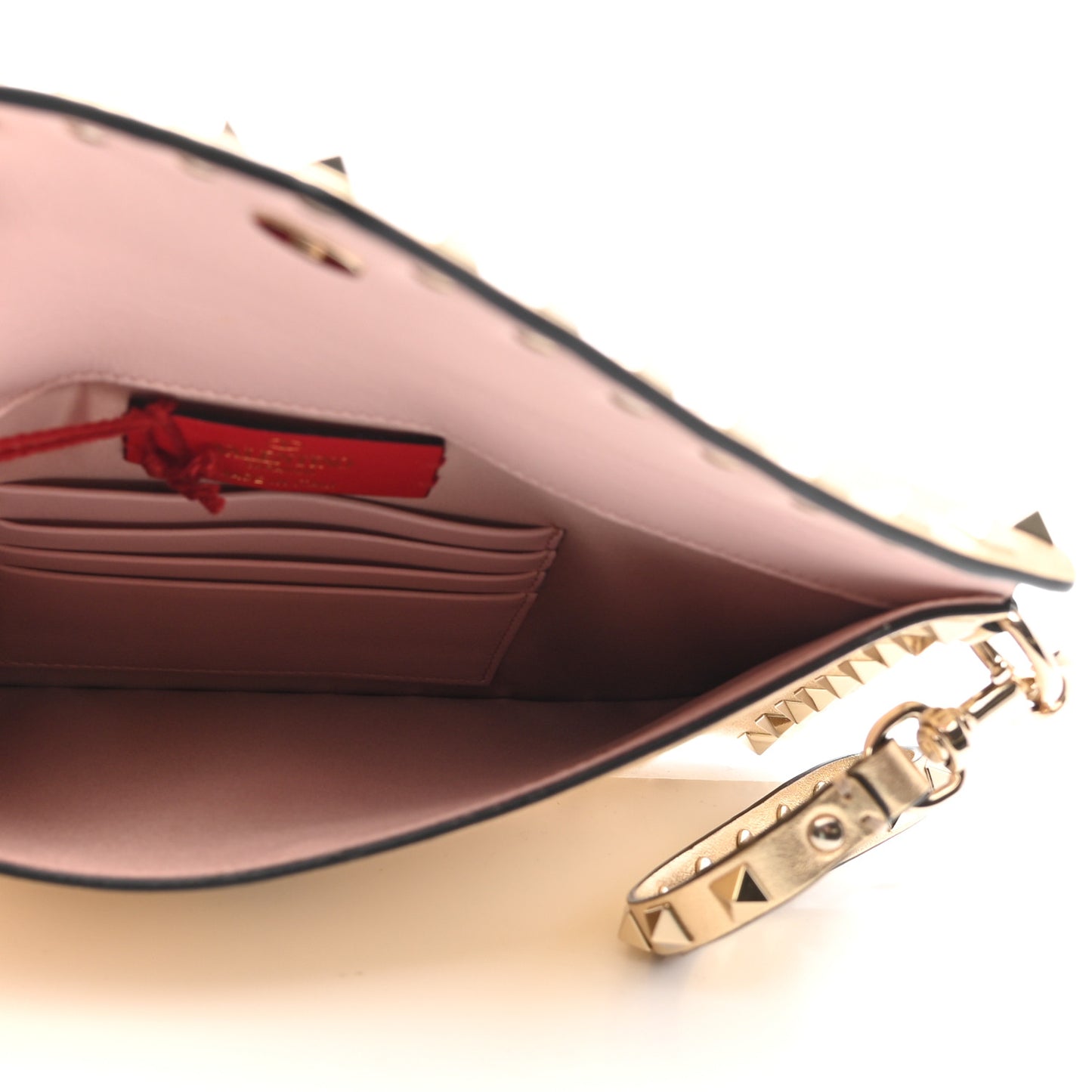 Metallic Calfskin Medium Rockstud Envelope Flat Wristlet Pouch Gold