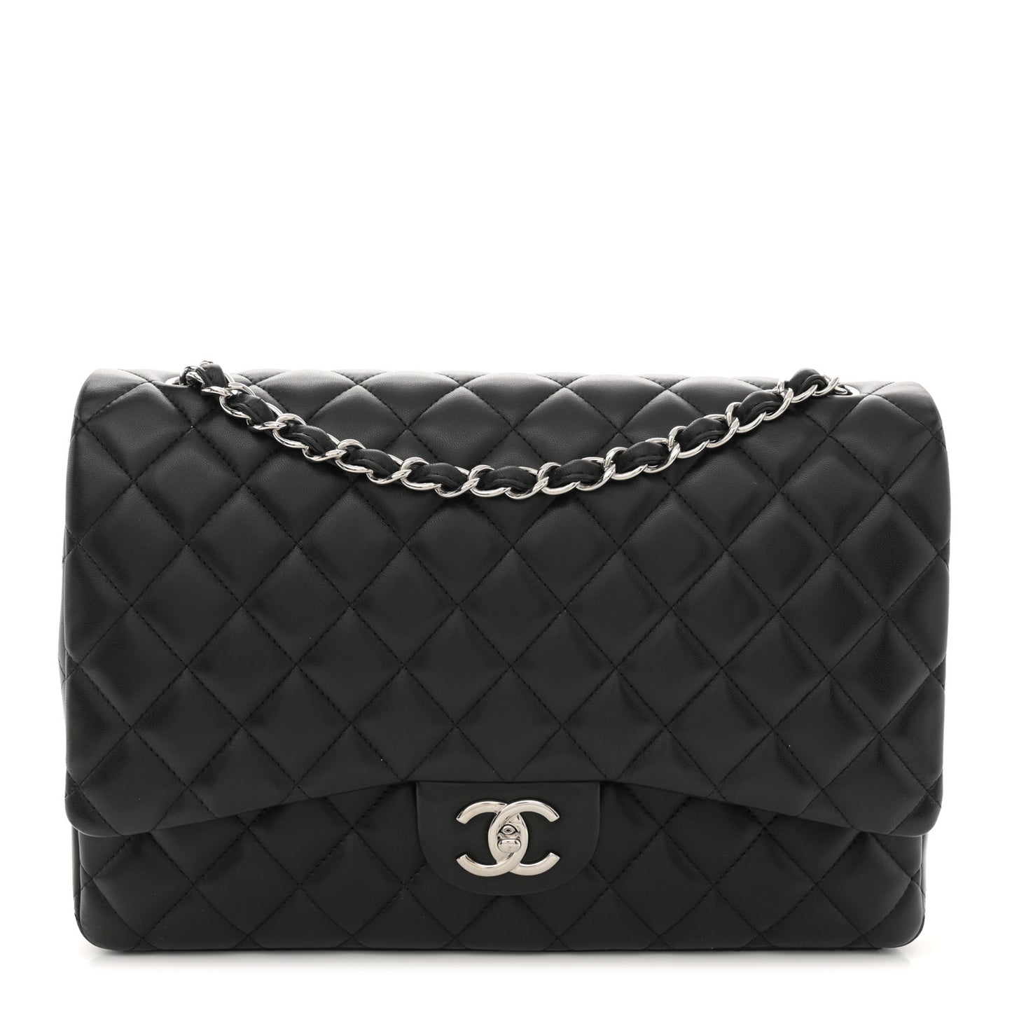 Lambskin Quilted Maxi Double Flap Black