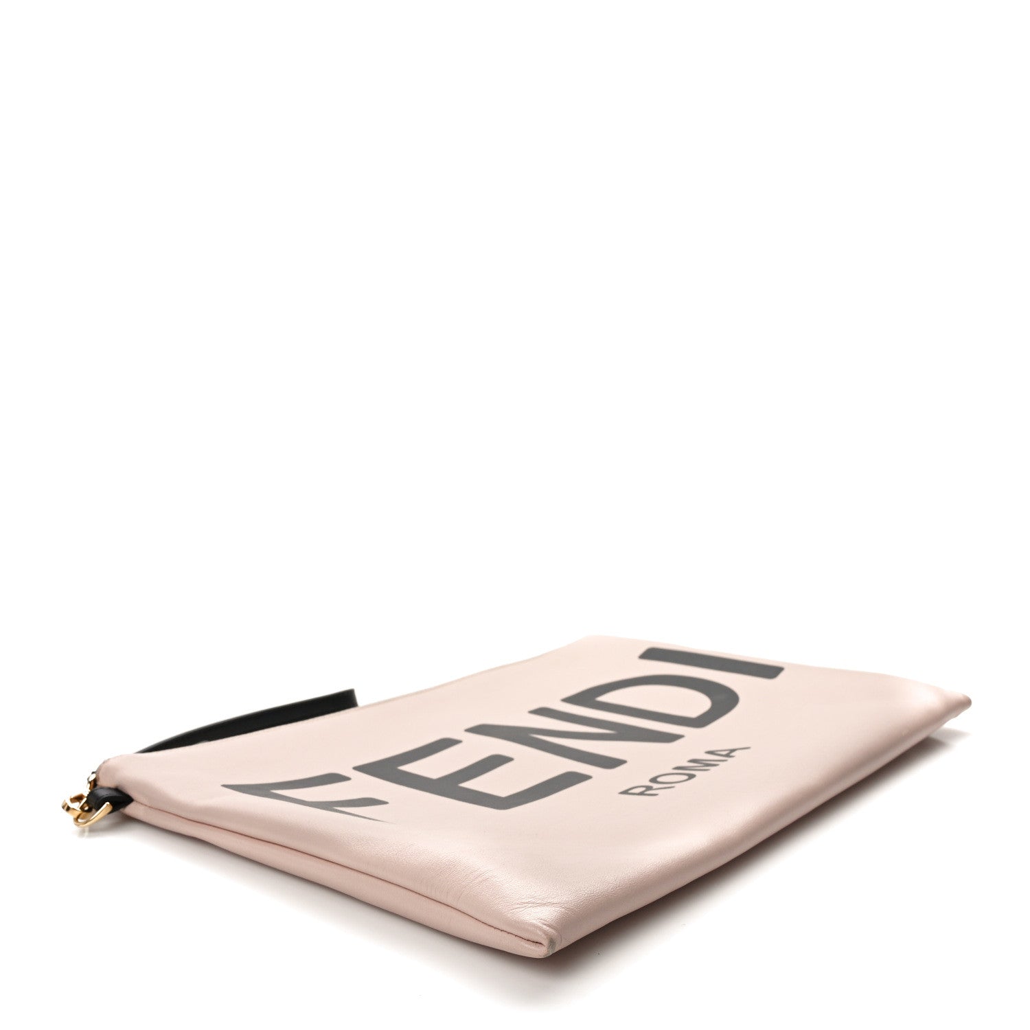Fendi Vitello Fluffy Grace Logo Embossed Large Flat Pouch Rosa Quarzo Black 4 of 13