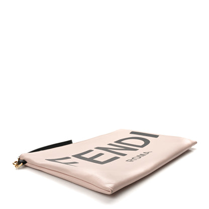 Fendi Vitello Fluffy Grace Logo Embossed Large Flat Pouch Rosa Quarzo Black 4 of 13