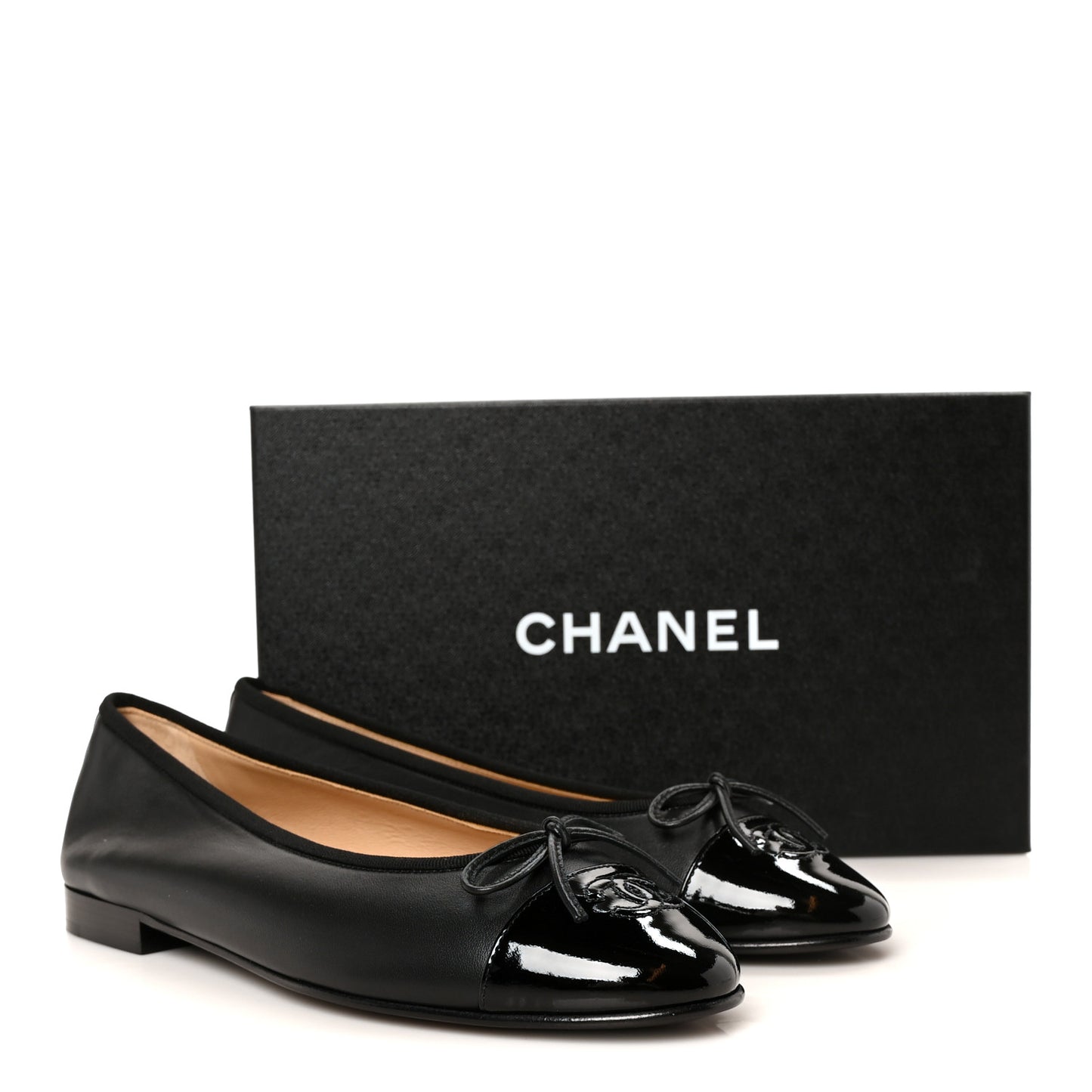 Lambskin Patent Cap Toe Ballerina Flats 40 Black