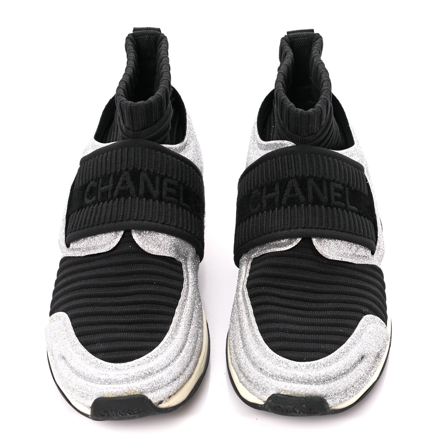 Glitter Stretch Fabric CC Sneakers 35 Black Silver