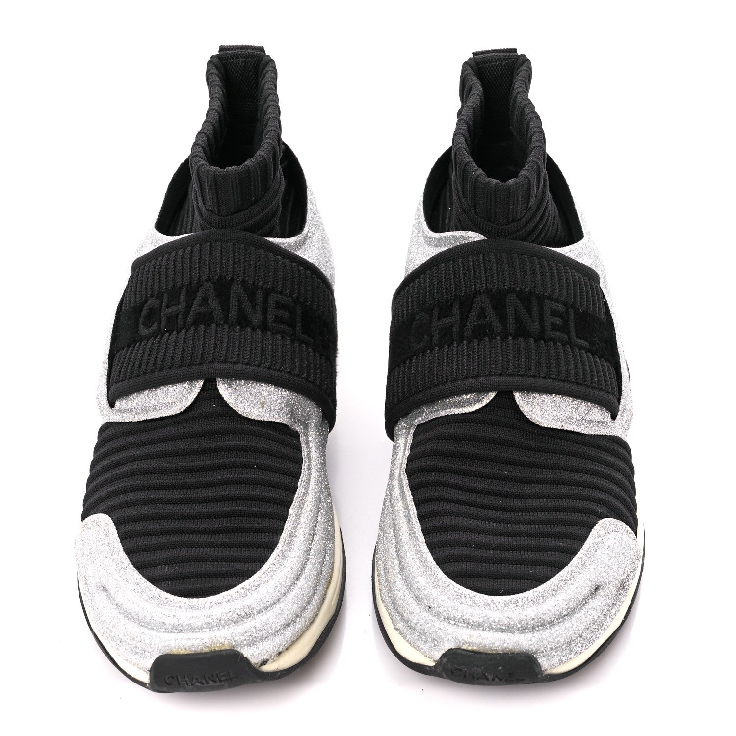 Chanel Glitter Stretch Fabric CC Sneakers 35 Black Silver 2 of 8