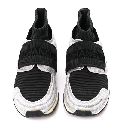 Chanel Glitter Stretch Fabric CC Sneakers 35 Black Silver 2 of 8