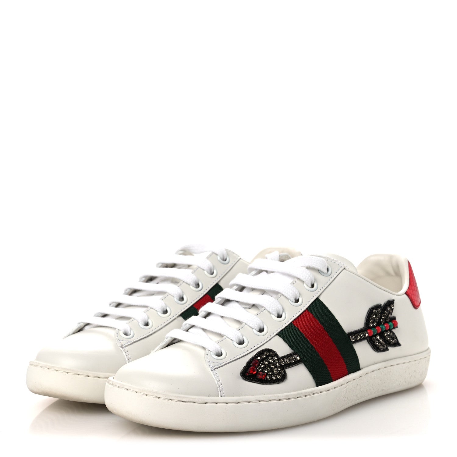 Gucci Calfskin Web Studded Womens Arrow Ace Sneakers 35.5 White 4 of 13