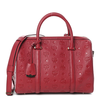MCM Calfskin Ottomar Monogram Boston Bag Red 1 of 9