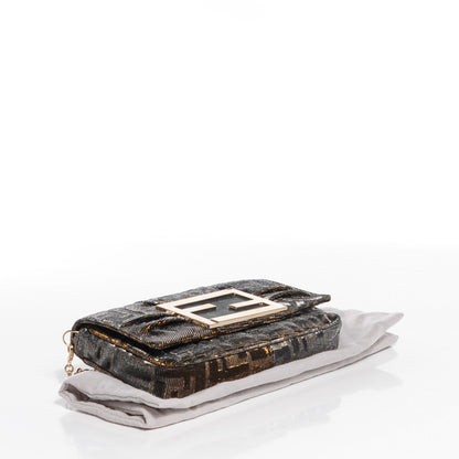 Fendi Metallic Lurex Zucca Mia Pochette Gold Silver 5 of 10