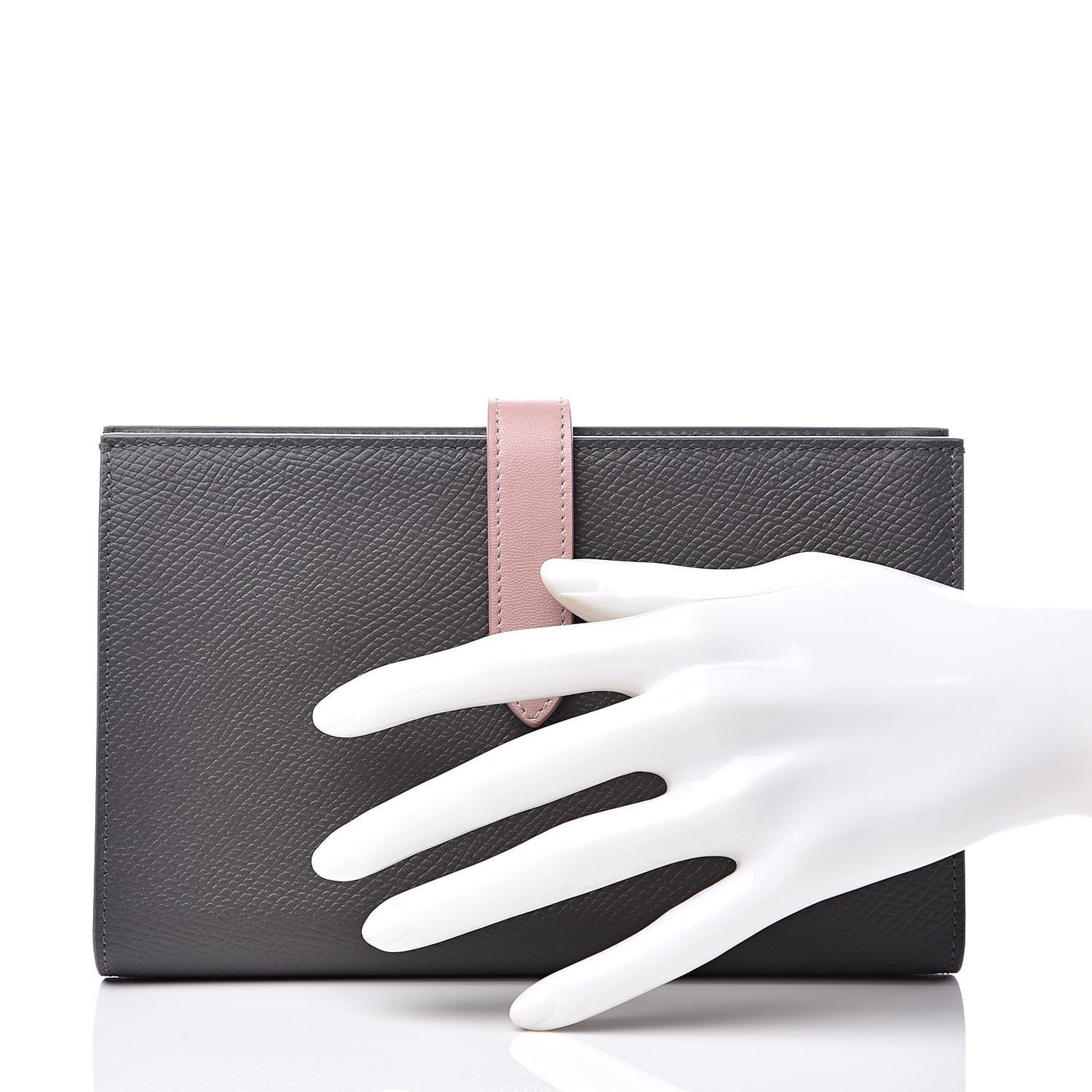 Grained Calfskin Large Multifunction Strap Wallet Grey Vintage Pink
