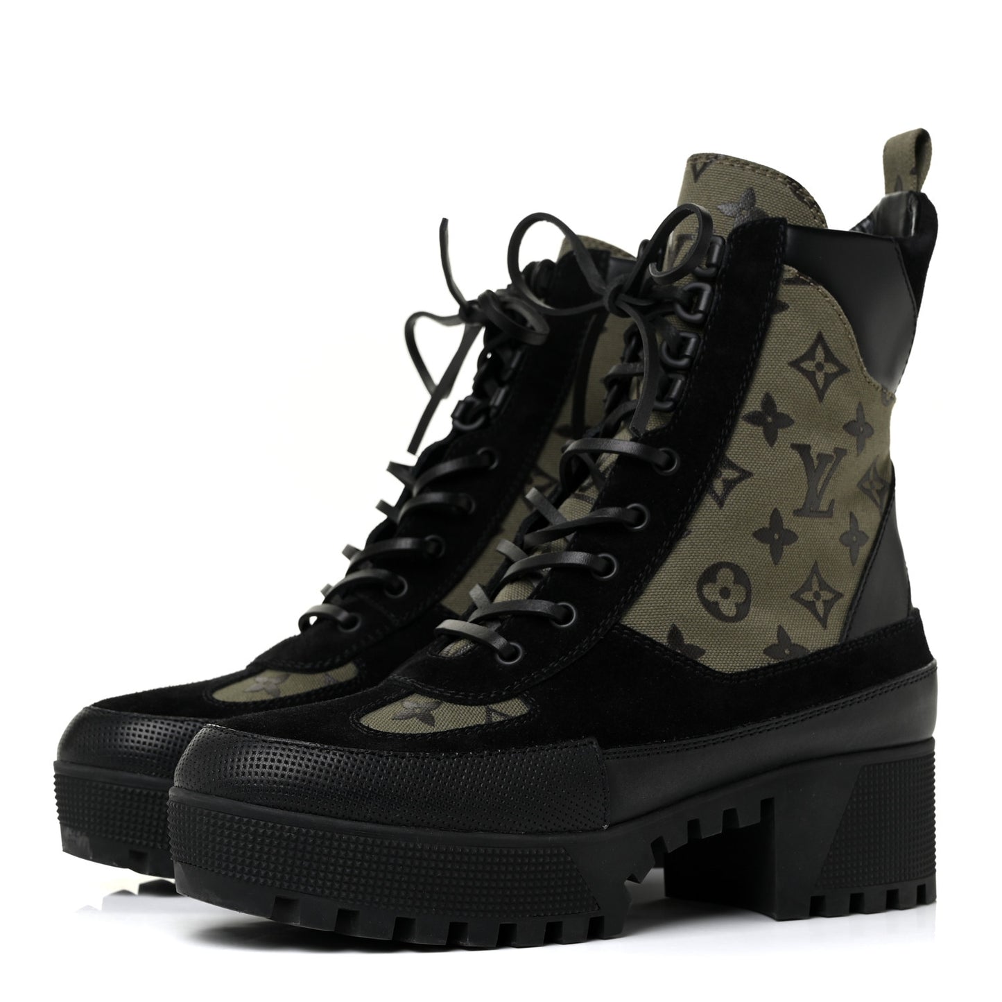 Suede Monogram Laureate Platform Desert Boots 41 Kaki Black