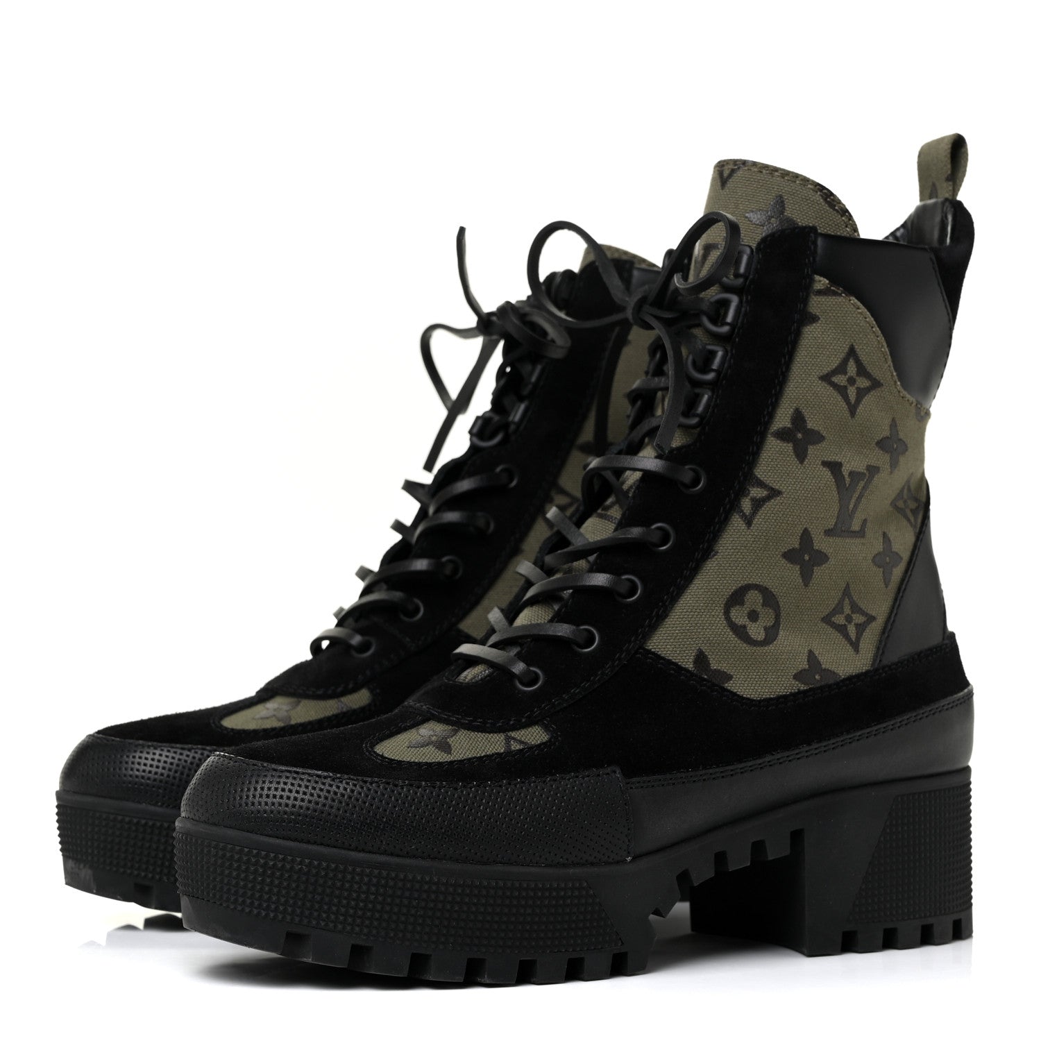 Louis Vuitton Suede Monogram Laureate Platform Desert Boots 41 Kaki Black 3 of 10