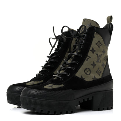 Louis Vuitton Suede Monogram Laureate Platform Desert Boots 41 Kaki Black 3 of 10