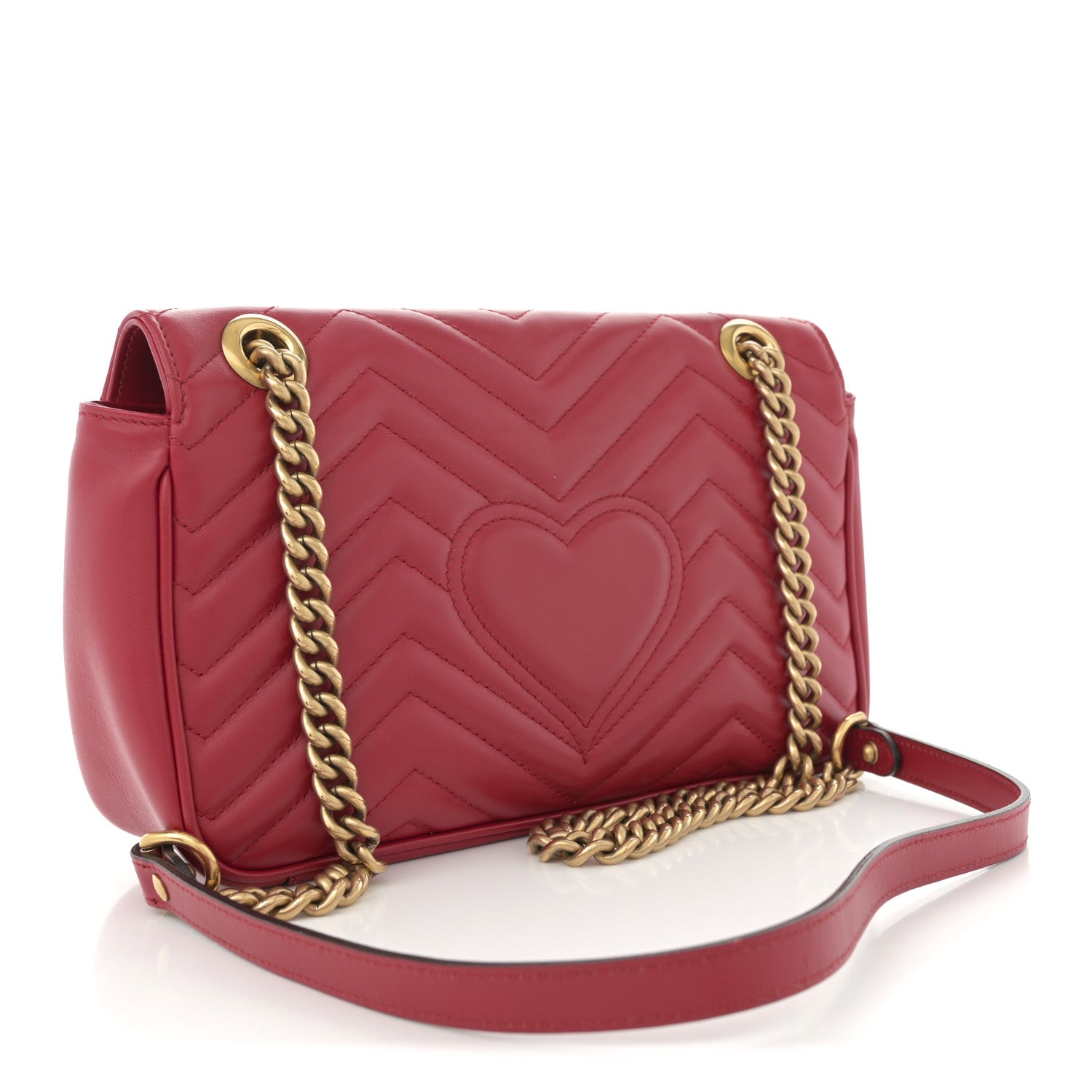 Gucci Calfskin Matelasse Small GG Marmont Shoulder Bag Hibiscus Red 3 of 12