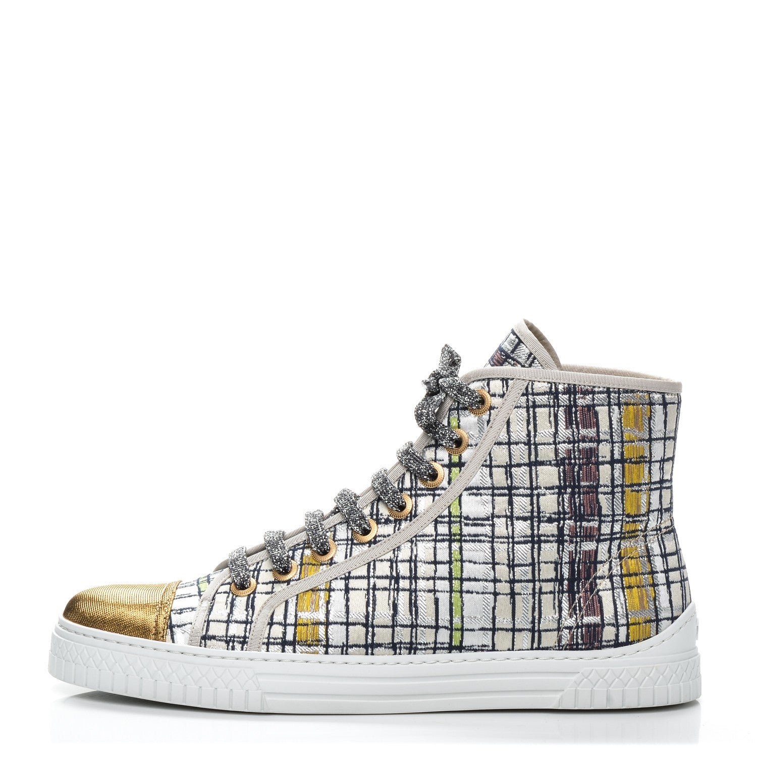 Chanel Metallic Tweed High Top Sneakers 40.5 Ecru Black Yellow Gold 1 of 9