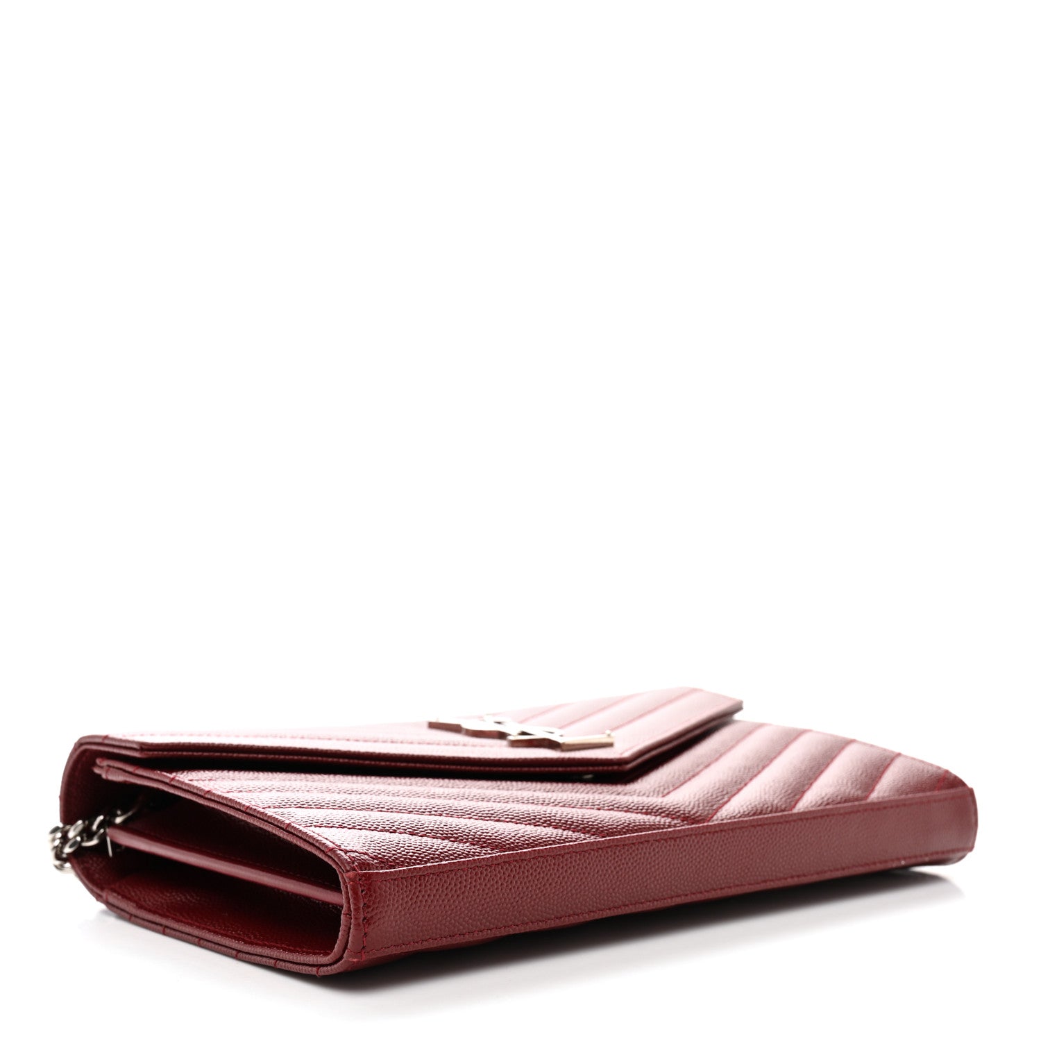 Saint Laurent Grain De Poudre Matelasse Chevron Monogram Chain Wallet Palissandre 4 of 9