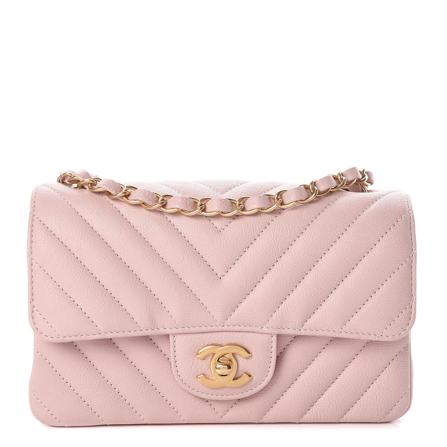 Chanel Calfskin Chevron Quilted Mini Rectangular Flap Light Pink 1 of 13
