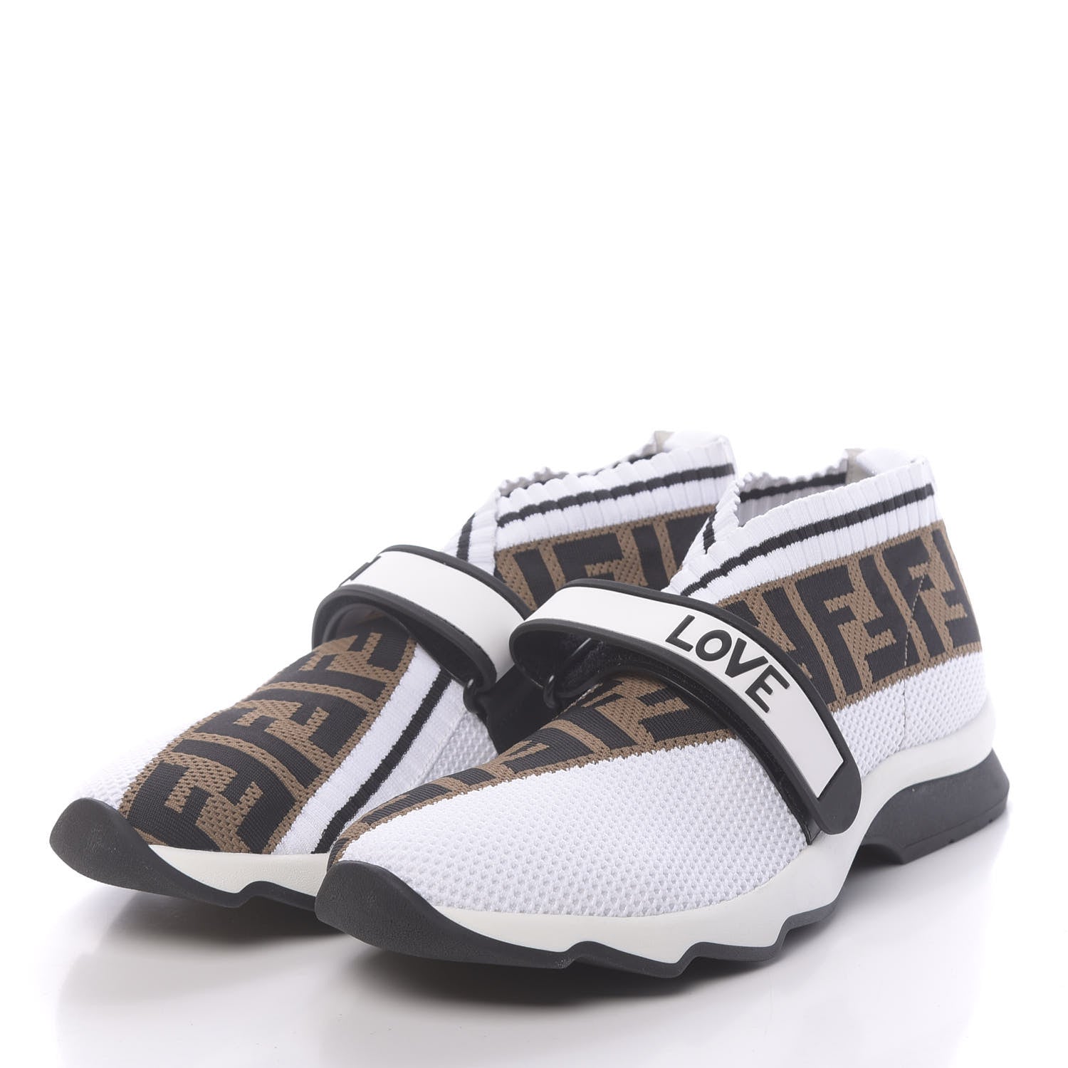 Fendi Stretch Yarn FF Stiff Band Rockoko Sneakers 39.5 White Black Tobacco 3 of 9