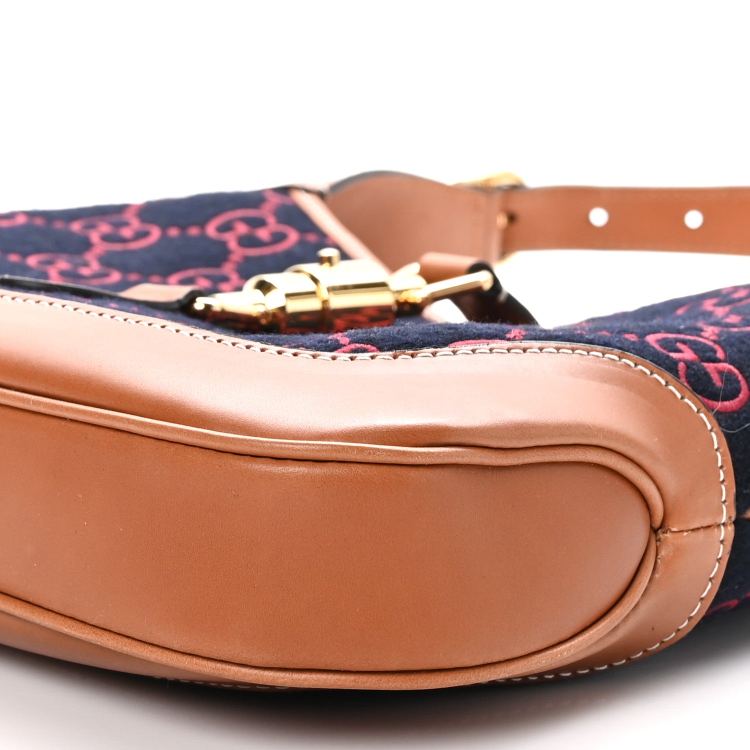 Gucci Monogram Felt Azalea Calfskin Web Small Jackie 1961 Hobo Navy Burgundy 10 of 10