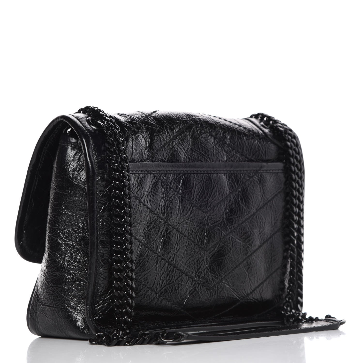 Saint Laurent Crinkled Calfskin Matelasse Monogram Baby Niki Chain Satchel Black 3 of 9