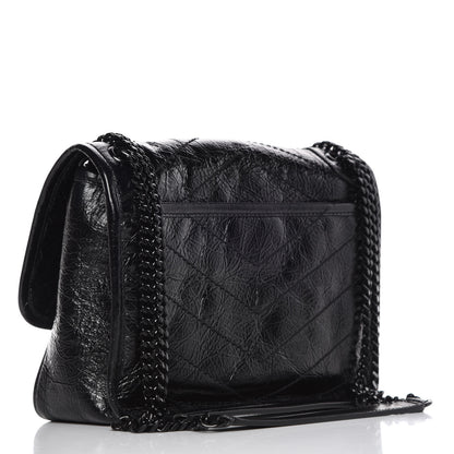 Saint Laurent Crinkled Calfskin Matelasse Monogram Baby Niki Chain Satchel Black 3 of 9