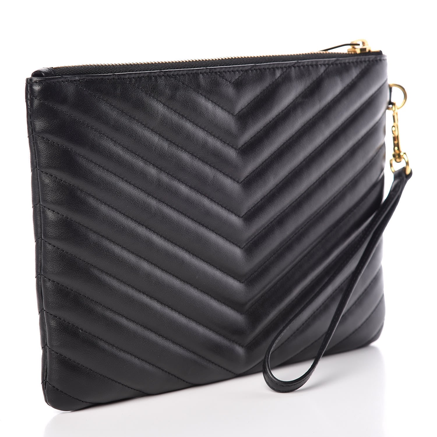 Saint Laurent Calfskin Matelasse Chevron Monogram A5 Wristlet Black 3 of 7