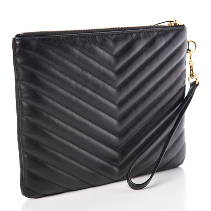 Saint Laurent Calfskin Matelasse Chevron Monogram A5 Wristlet Black 3 of 7