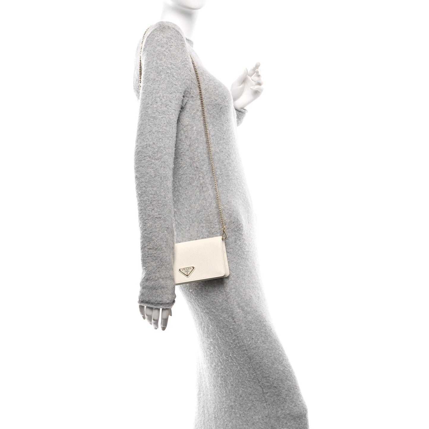 Saffiano Cuir Triangle Logo Miniborse White