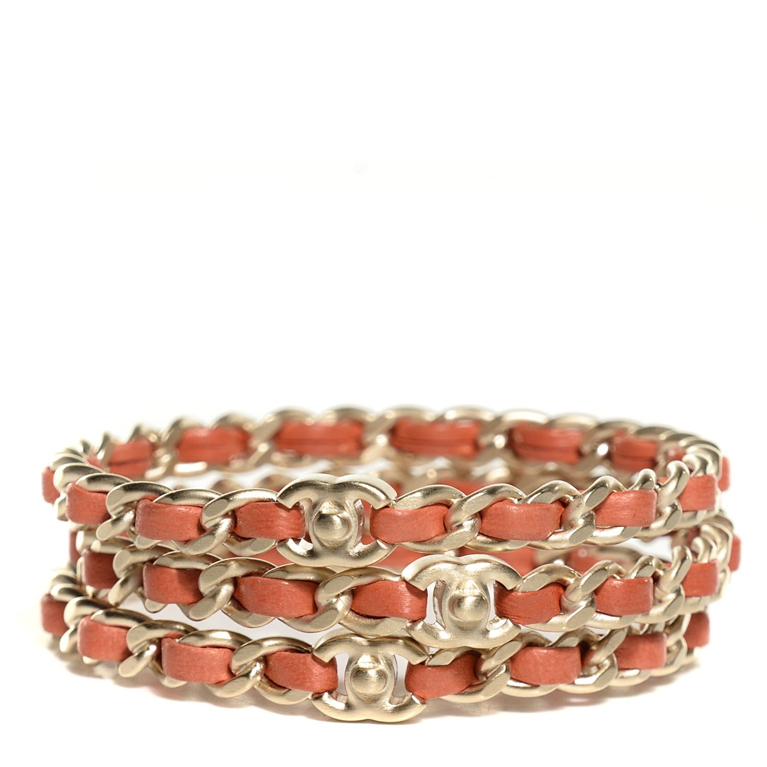 Chanel Lambskin Chain Bangle Set of 3 Light Red 1 of 5