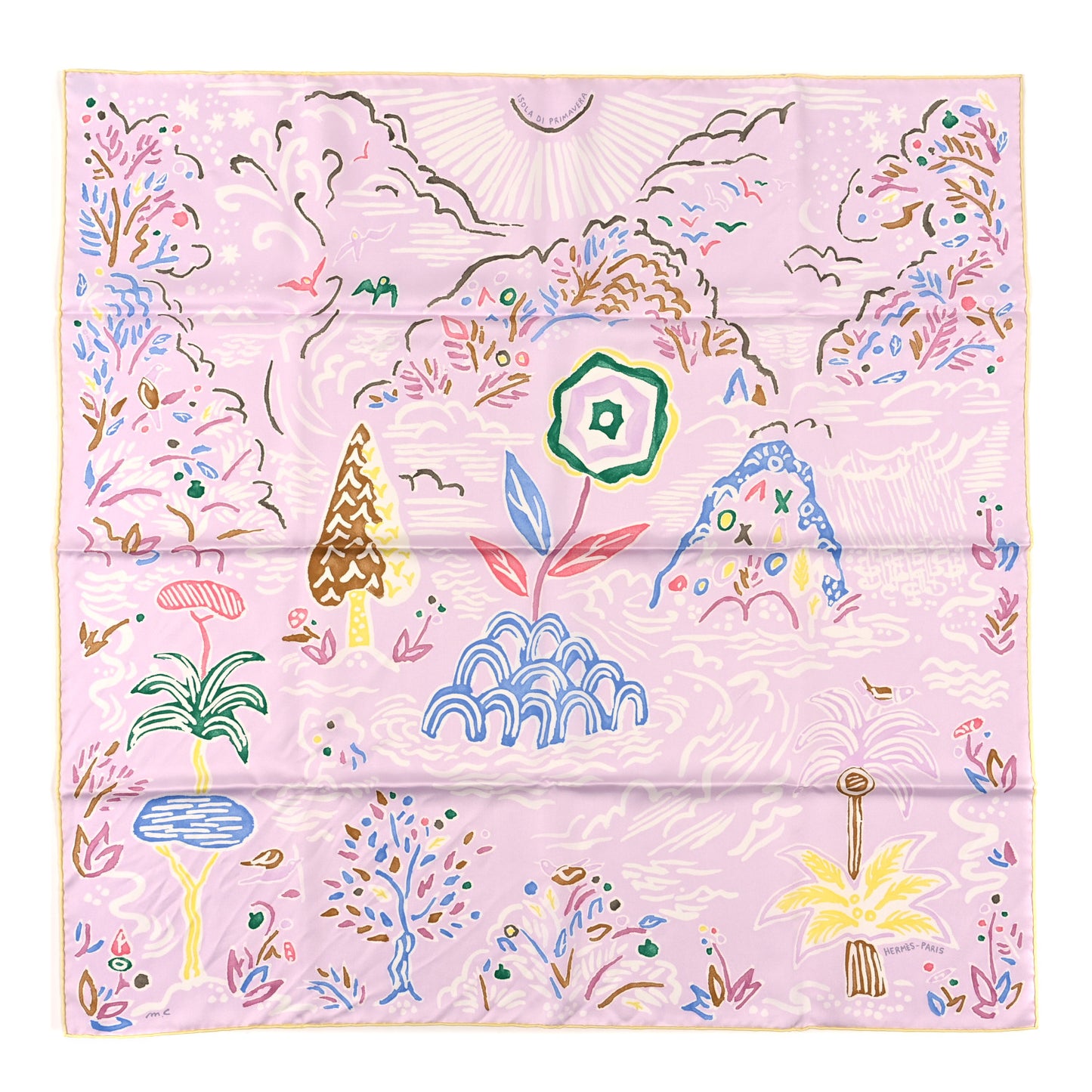 Silk Isola Di Primavera Scarf 90 Rose Pale Bleu Jaune