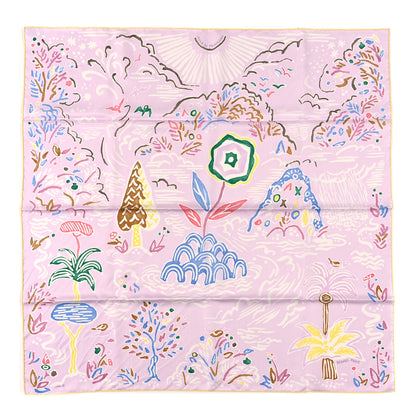 Hermes Silk Isola Di Primavera Scarf 90 Rose Pale Bleu Jaune 1 of 3