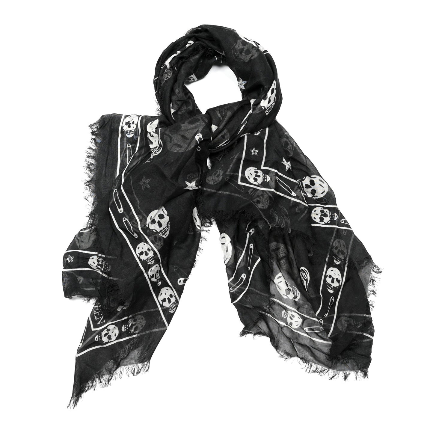 Silk Chiffon Punk Skull Scarf Black Ivory