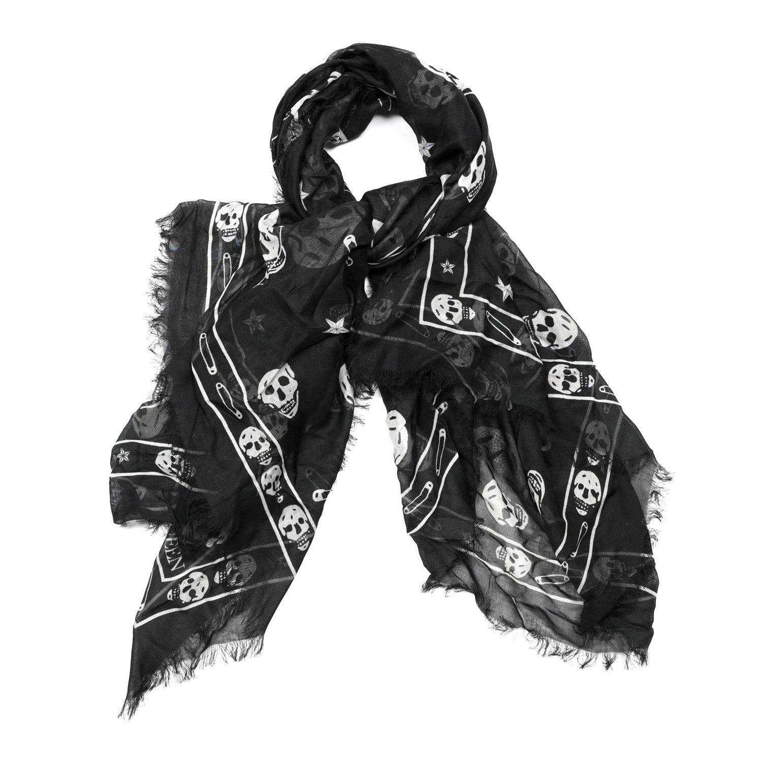 Alexander McQueen Silk Chiffon Punk Skull Scarf Black Ivory 1 of 4