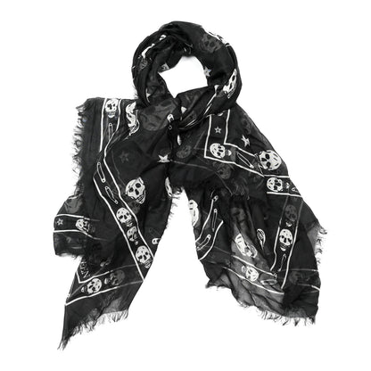 Alexander McQueen Silk Chiffon Punk Skull Scarf Black Ivory 1 of 4