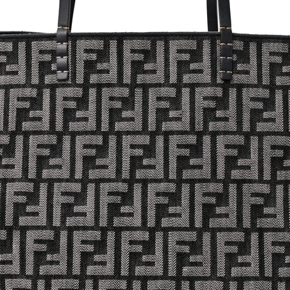 Fendi Chenille Vitello Santa Barbara FF Large Roll Reversible Shopping Tote Grigio Notte Flamingo 8 of 10