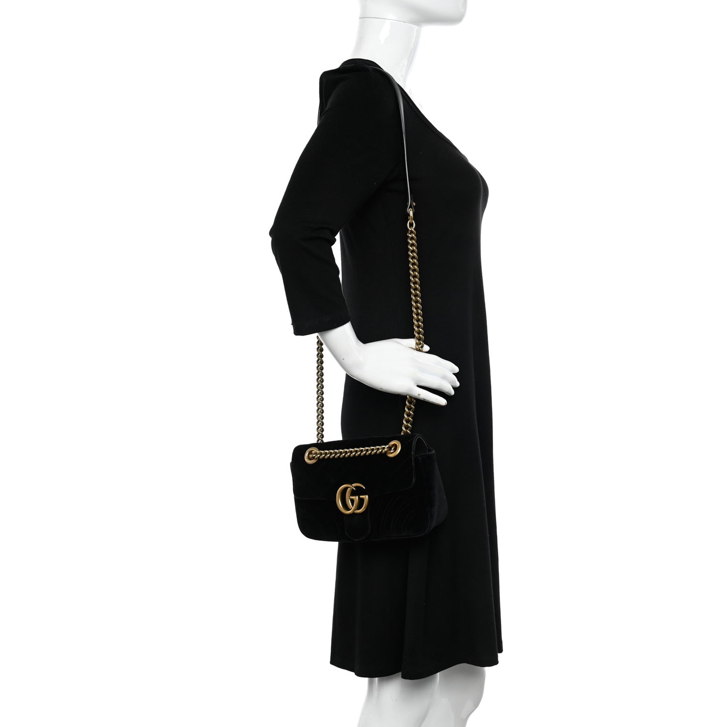 Velvet Matelasse Mini GG Marmont Shoulder Bag Black