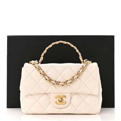 Chanel Shiny Lambskin Quilted Golden Links Top Handle Flap White 12 of 12