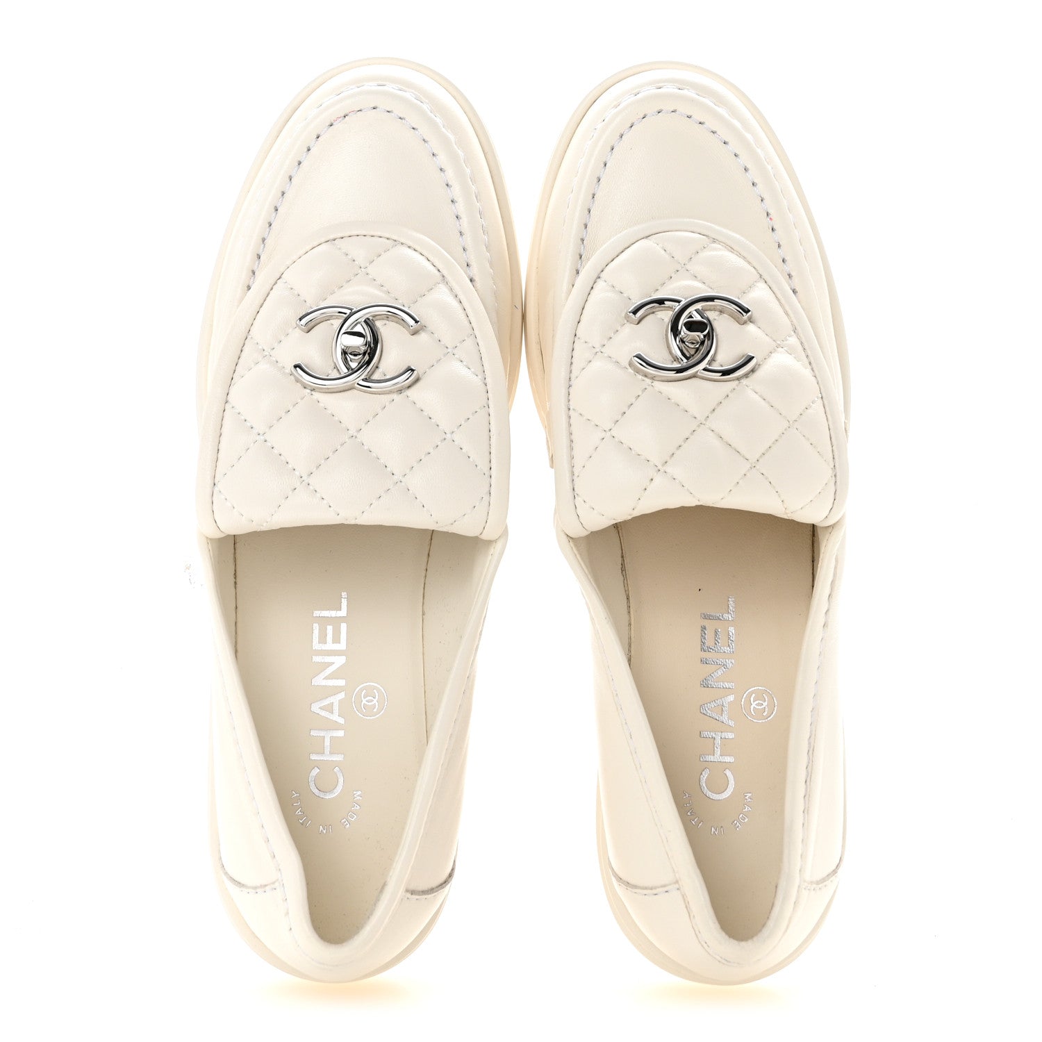 Chanel Lambskin Quilted CC Turnlock Loafers 37 White 2 of 11