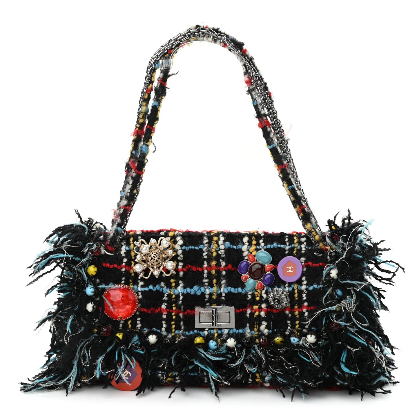 Tweed Quilted Embellished Reissue Shoulder Bag Black Multicolor