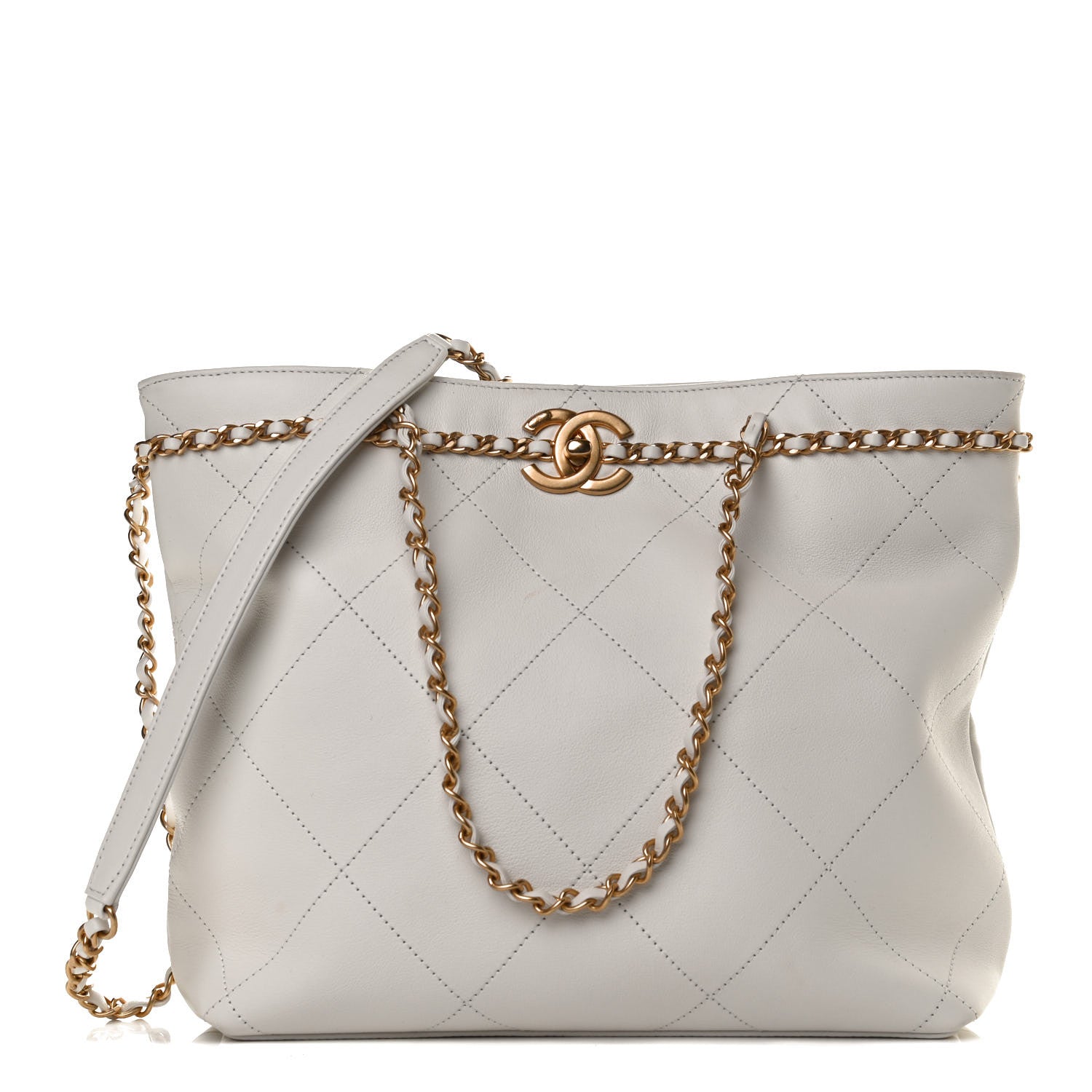 Chanel Calfskin Stitched Small Shopping Tote White 1 of 12