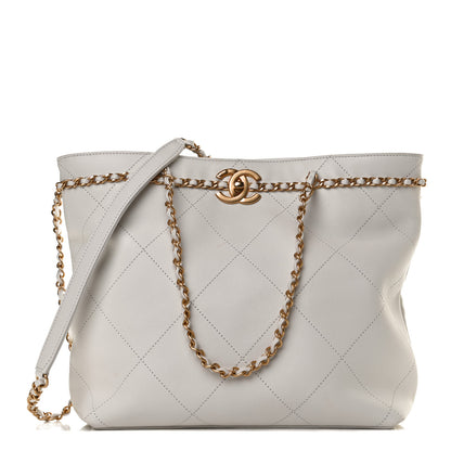 Chanel Calfskin Stitched Small Shopping Tote White 1 of 12