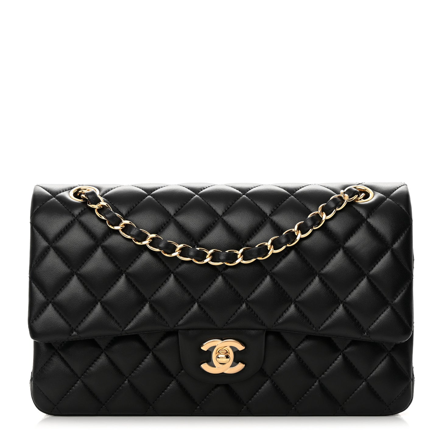 Lambskin Quilted Medium Double Flap Black