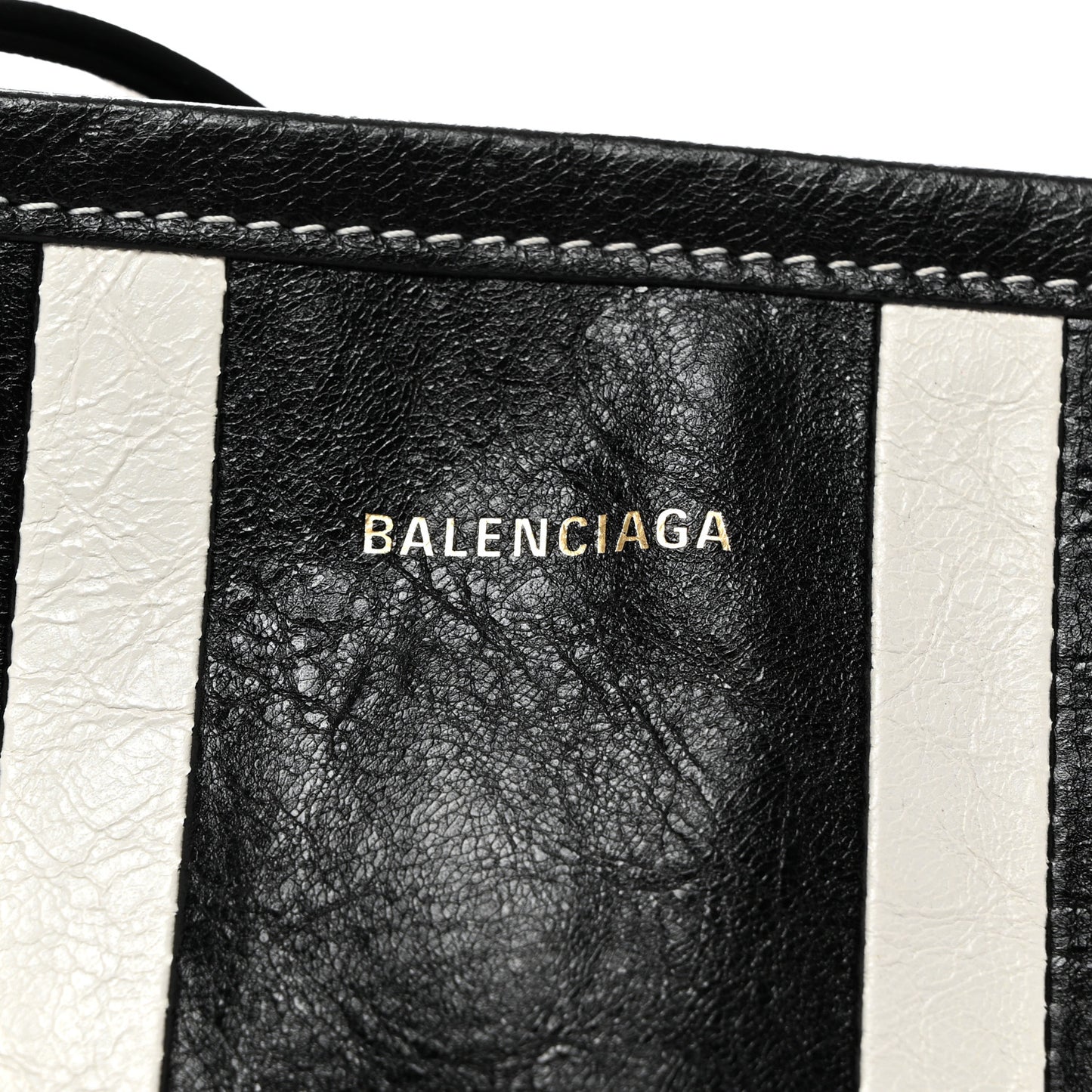 Agneau Arena Striped Patchwork Small Barbes Z Pouch with Handle Black White