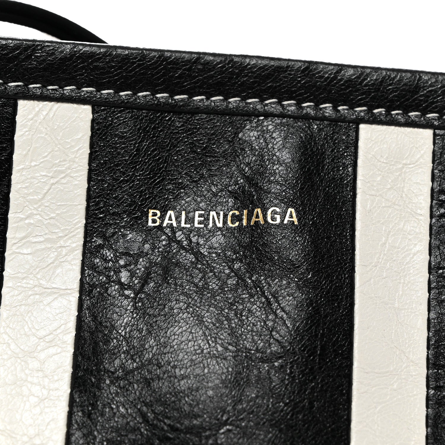 Balenciaga Agneau Arena Striped Patchwork Small Barbes Z Pouch with Handle Black White 6 of 10