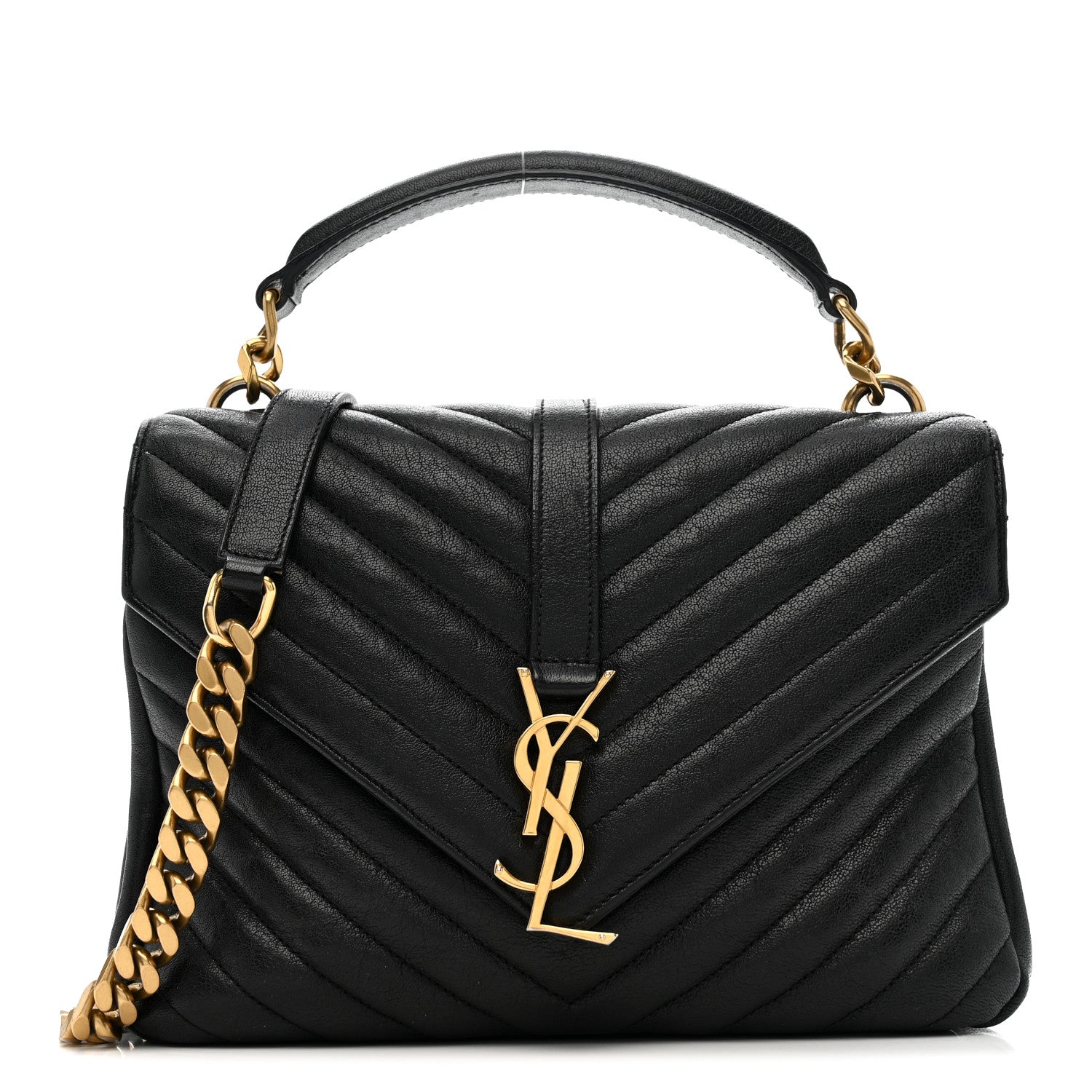 Saint Laurent Sheepskin Matelasse Chevron Monogram Medium College Bag Black 1 of 9