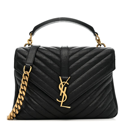 Saint Laurent Sheepskin Matelasse Chevron Monogram Medium College Bag Black 1 of 9