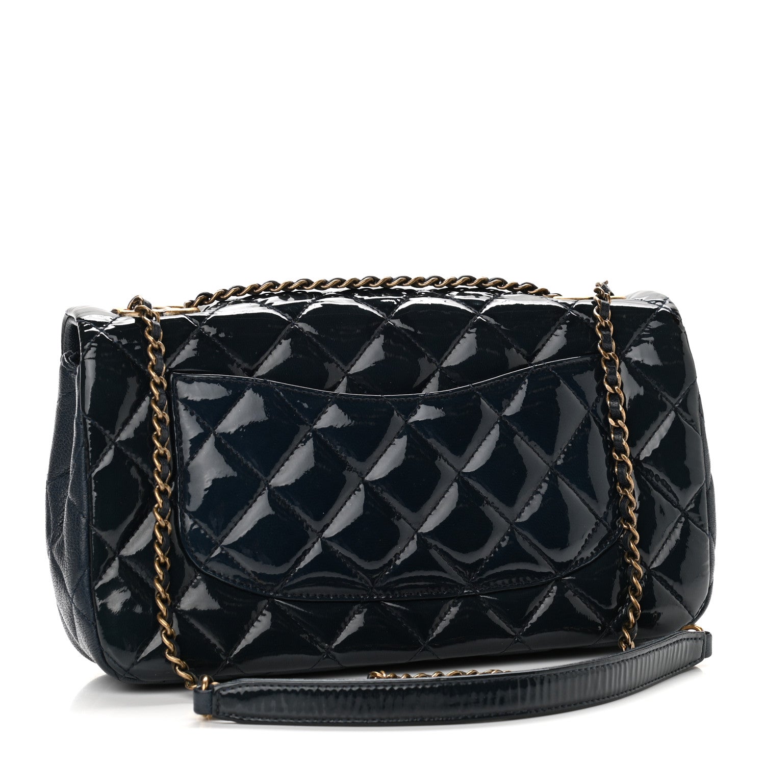 Chanel Patent Goatskin Quilted Medium CC Eyelet Flap Blue 3 of 11