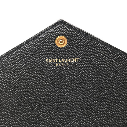 Saint Laurent Grain De Poudre Matelasse Chevron Monogram Envelope Chain Wallet Black 6 of 11